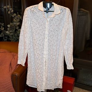 GAP white eyelet lace long sleeve shirt dress size large